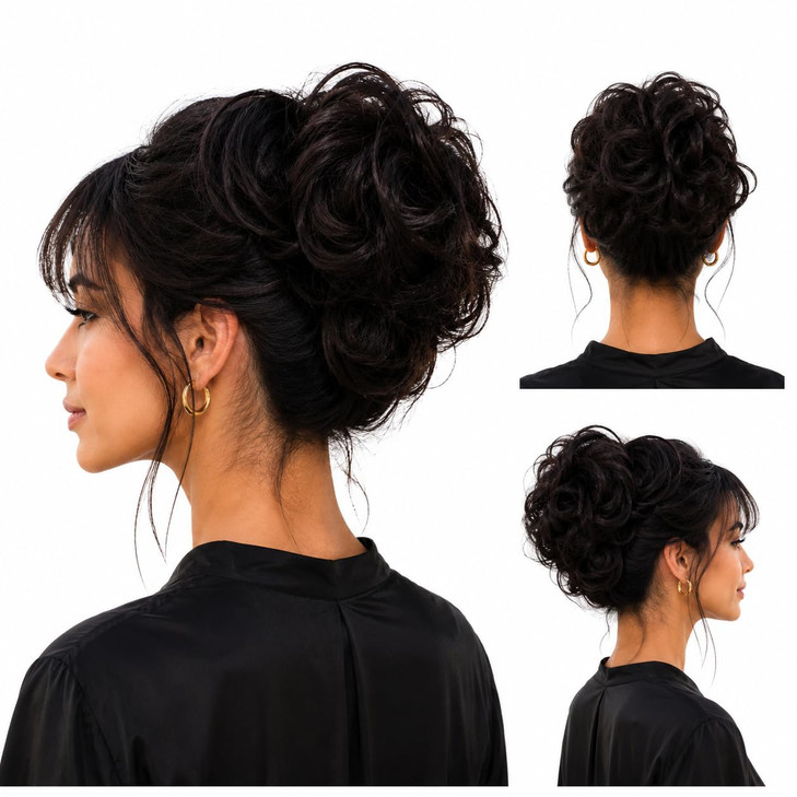 Caisha 100 Percent Human Hair Scrunchie Bun Updo Hairpiece Natural Black H312F