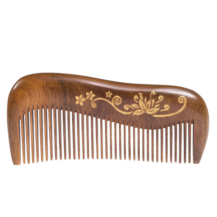 Breezelike Sandalwood Hair Comb For Women Wooden Comb With Painted Flower