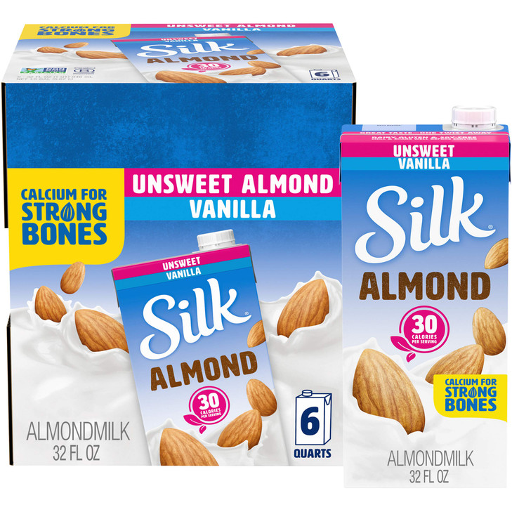 Silk Shelf Stable Almond Milk Unsweetened Vanilla Dairy Free Vegan Non Gmo Project Verified 1 Quart Pack Of 6