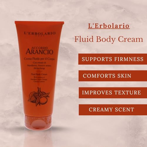 L Erbolario Fluid Body Cream Hydrating Body Butter For Dry Skin With Sunflower Oil Skin Care For Elasticity Firmness Accordo Arancio 6.7 Oz