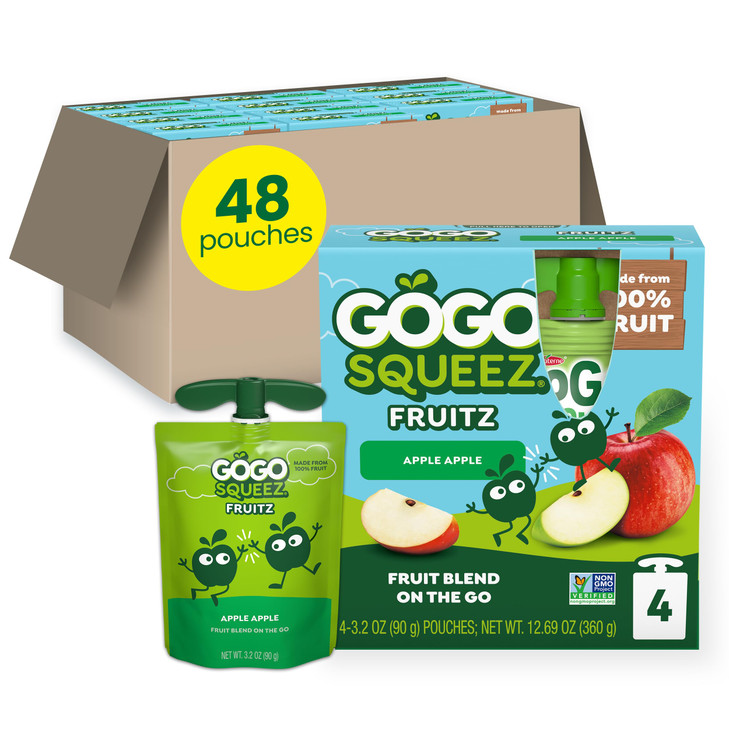 Gogo Squeez No Sugar Added Applesauce Apple Apple 3.2 Oz 48 Count