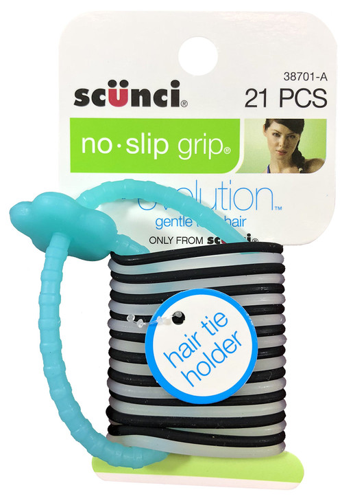 Scunci No Slip Grip Gel Evolution Ponytailers With Holder 21 Pieces Per Pack 1 Pack