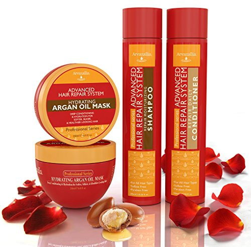 Advanced Hair Repair Shampoo Conditioner And Deep Conditioner Mask System Set For Dry Or Damaged Hair With Argan And Macadamia Oil By