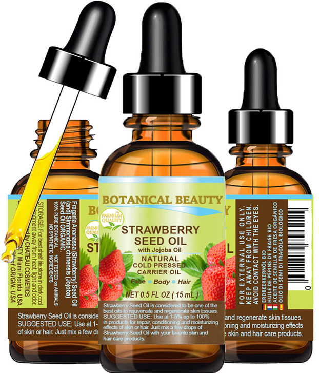 Botanical Beauty Strawberry Seed Oil 100 Percent Pure Natural Moisturizer. Cold Pressed Carrier Oil. 0.5 Fl.Oz. 15 Ml.