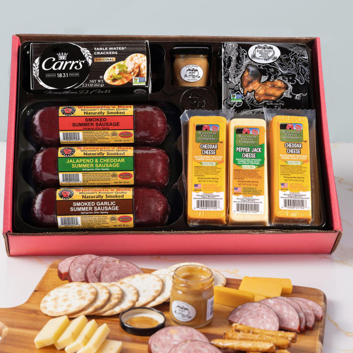 Wisconsin Cheese Company Specialty Cheese And Summer Sausage Gift Box Made In Wisconsin Charcuterie Board Gift Set Gourmet Food For