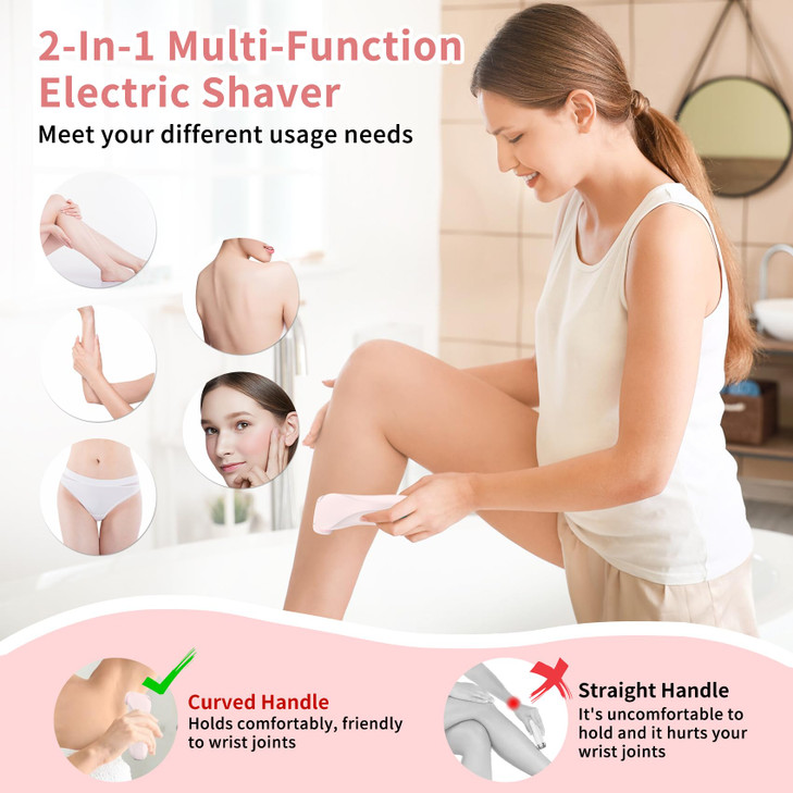 Electric Shaver for Women?2 in 1 Painless Silk Glide Pro Bikini Shaver with Removable Head, Wet & Dry Waterproof Rechargeable Cordless Electric Razor