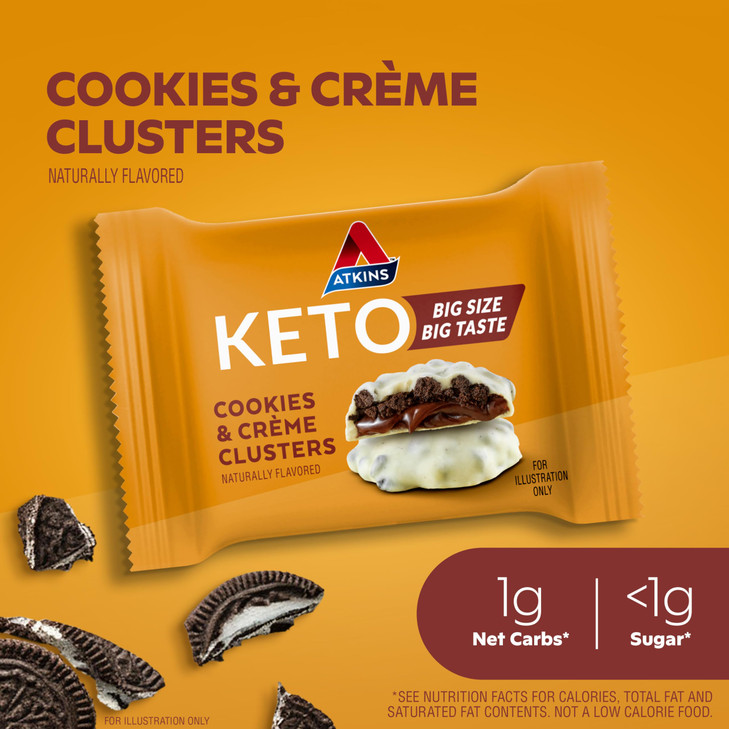 Atkins Keto Cookies & Crème Clusters, Gluten Free, High Fiber, Low Carb, Keto Friendly, 8 Count