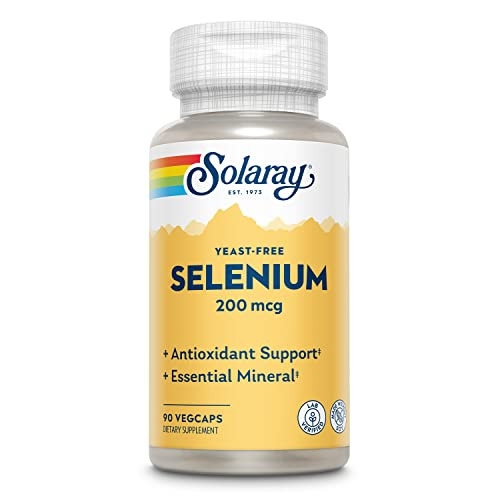 Solaray Yeast Free Selenium 200mcg, Selenium Capsules for Healthy Thyroid Function & Immune Support, High Absorption Supplement, Vegan, 90 Servings,