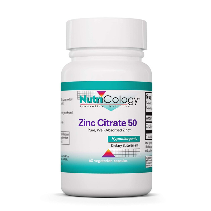 NutriCology Zinc Citrate - Delivers 50 mg Zinc Citrate - Supports Immune Response, Cognitive Health & Cellular Function - 60 Servings - 60 Capsules