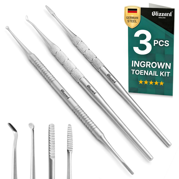Blizzard Premium Blacks File Pedicure Set 3 Piece Ingrown Toenail Kit Toenail Cleaner Probe And Nail Lifter Stainless Steel Podiatry Tools