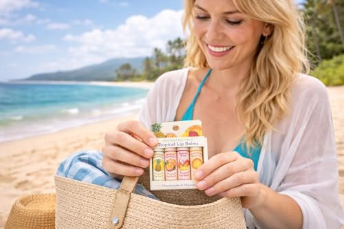 Island Soap And Candle Works Tropical Lip Balm Stick Sample Pack 4 Pack Assorted Flavors Moisturizing Lip Balm Sticks Smooth Nourishing