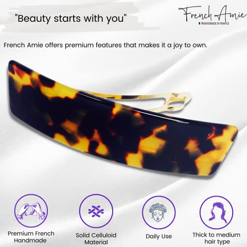 French Amie Fine White Tokyo 1 Wide Rectangular Snap Hair Barrette Women