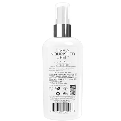 Nourish Organic Face Toner Spray Alcohol Free Formula With Witch Hazel Aloe Vera And Moroccan Rose Flower Extract 3 Oz Plus Washable Cotton
