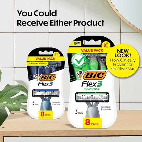 Bic Flex 3 Mens Disposable Razors 3 Blade Smooth Shave 8 Pack