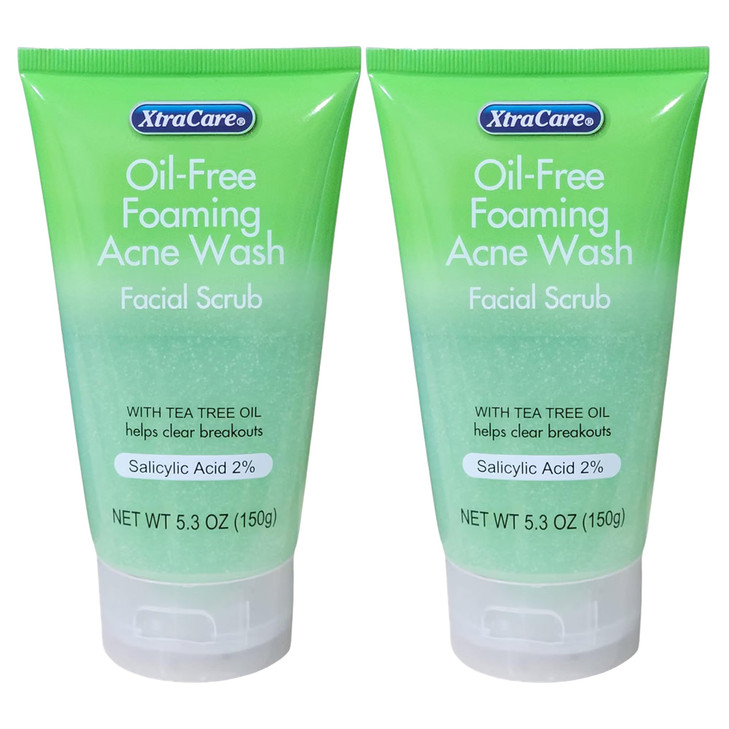 Xtracare Oil Free Foaming Acne Wash Facial Scrub 5.3 Oz. With Tea Tree Oil Pack Of 2