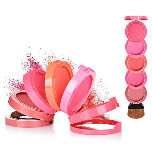 5 Colors Face Blusher Palette Waterproof Matte Long Lasting Lightweight Blush Powder Pink Coral Blushing Pallet With Brush Mirror Women