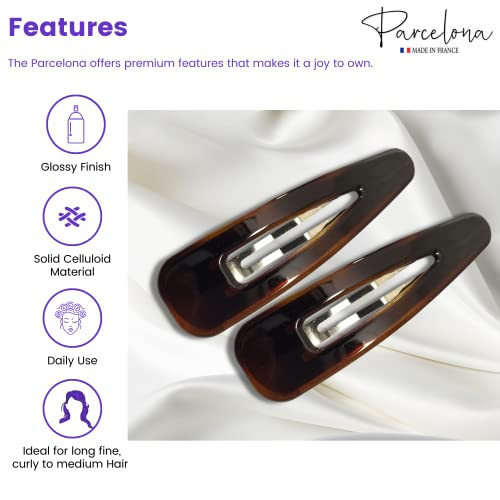 Parcelona French Clic Clac 3 1 Per 4 Tortoise Shell Brown Celluloid No Slip Grip Snap Hair Clips For Women