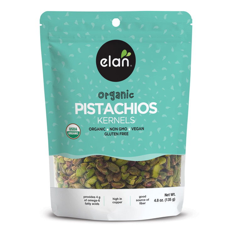 Elan Organic Raw Pistachios 4.8 Oz Unsalted Kernels No Shell Pistachio Nuts Non Gmo Vegan Gluten Free Kosher Healthy Snacks