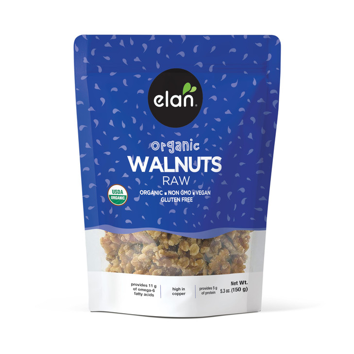 Elan Organic Walnuts 5.3 Oz Raw Nuts Unsalted Unroasted No Shell Non Gmo Vegan Gluten Free Kosher Healthy Snacks