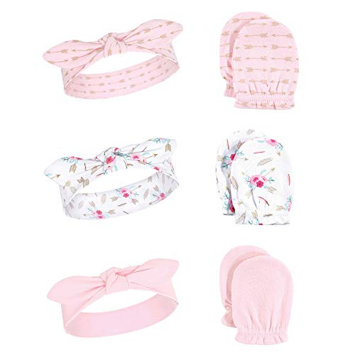 Little Treasure Baby Girl Cotton Headband And Scratch Mitten Set Boho One Size