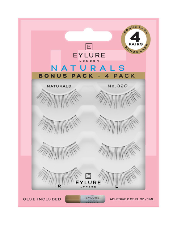 Eylure Naturals No. 020 Reusable Eyelashes Adhesive Included Black 4 Pair