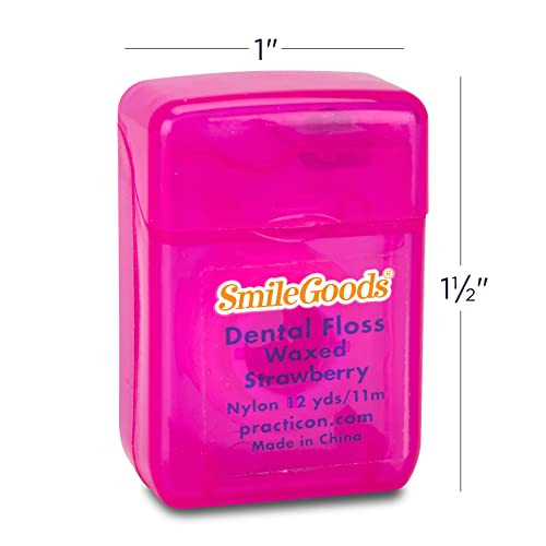 Smilegoods Strawberry Flavored Waxed 12 Yard Dental Floss Shred Resistant Nylon Floss Mini Sample Size For Giveaways Travel Kids Adults