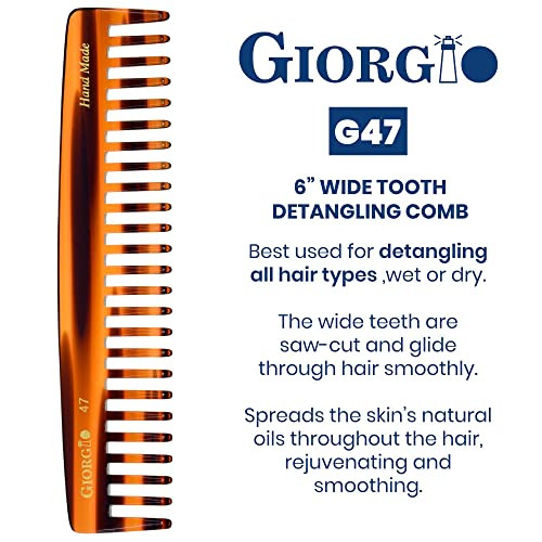 Giorgio G47 Wide Tooth Detangling Hair Comb For Thick Curly Wavy Hair. Long Detangler Comb For Wet And Dry Hair.