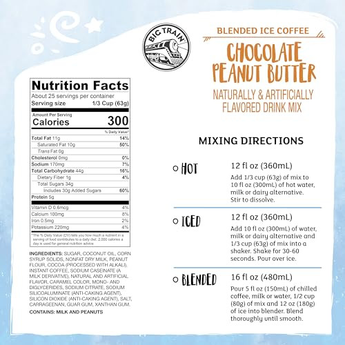 Big Train Chocolate Peanut Butter Blended Ice Coffee Beverage Mix 3.5 Pound Pack Of 1
