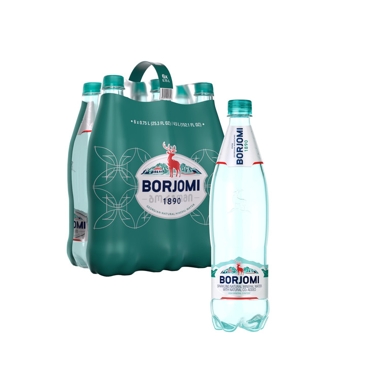 Borjomi Sparkling Mineral Water With Natural Minerals Crisp And Bold Taste Pet Bottles 25.3 Oz Bottled Water 6 Pack