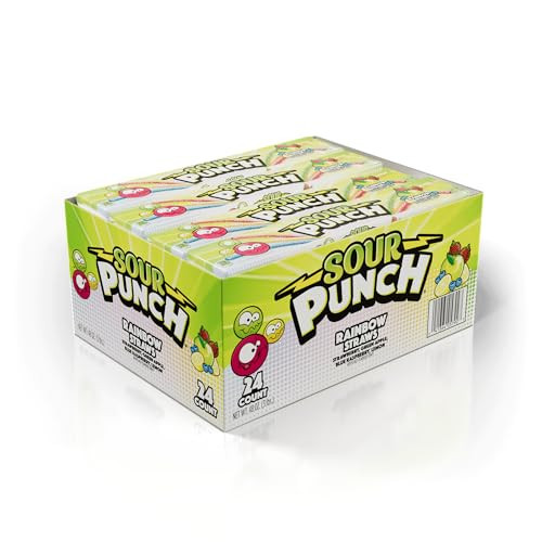 Sour Punch Straws Rainbow Fruit Flavors Chewy Sweet And Sour Candy 2Oz Tray 24 Pack