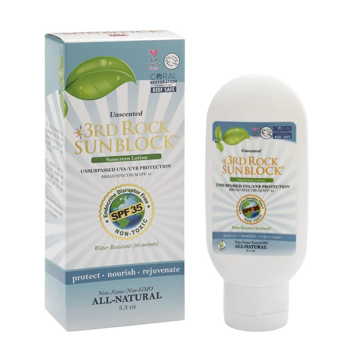 3Rd Rock Essentials Sunscreen Spf 35 Plus Premium Zinc Oxide Mineral Sunblock 23.5 Percent Unscented Broad Spectrum Uva Uvb Protection Clean
