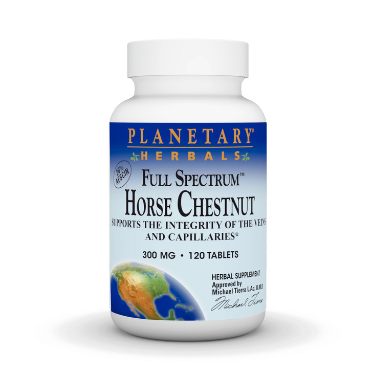 Planetary Herbals Full Spectrum Horse Chestnut, Supports The Integrity of The Veins and Capillaries*, 500 mg - 120 Tablets