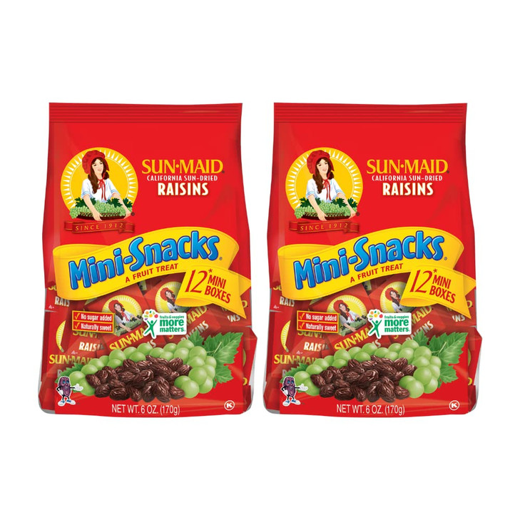 Sun Maid California Dried Raisins Mini Snack Packs .5 Oz Boxes 6 Ct Pack Of 2