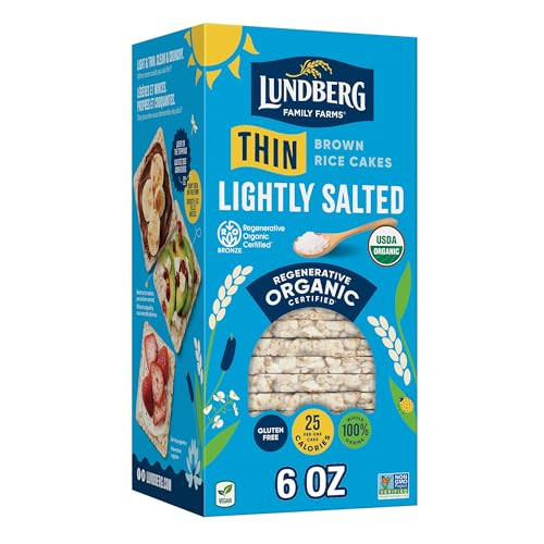 Lundberg Organic Thin Stackers Brown Rice Lightly Salted Thin Rice Cakes Gluten Free Vegan Healthy Snacks 6 Oz