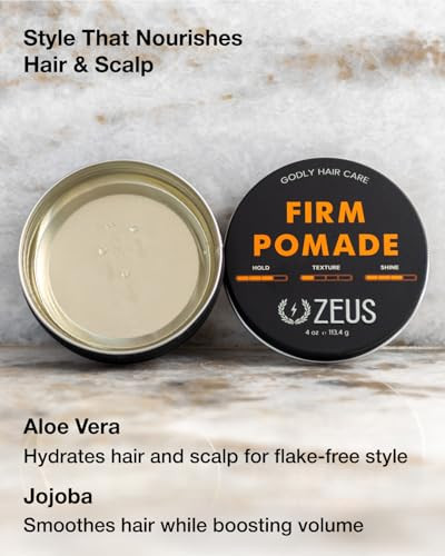 Zeus Firm Hold Hair Pomade For Men Natural Shine Water Based 4 Oz