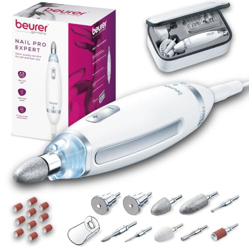Beurer Mp62 Professional Nail Drill Kit Portable Electric File Machine With 10 Attachments And 10 Sanding Bands Efile Dremel For Acrylic Gel
