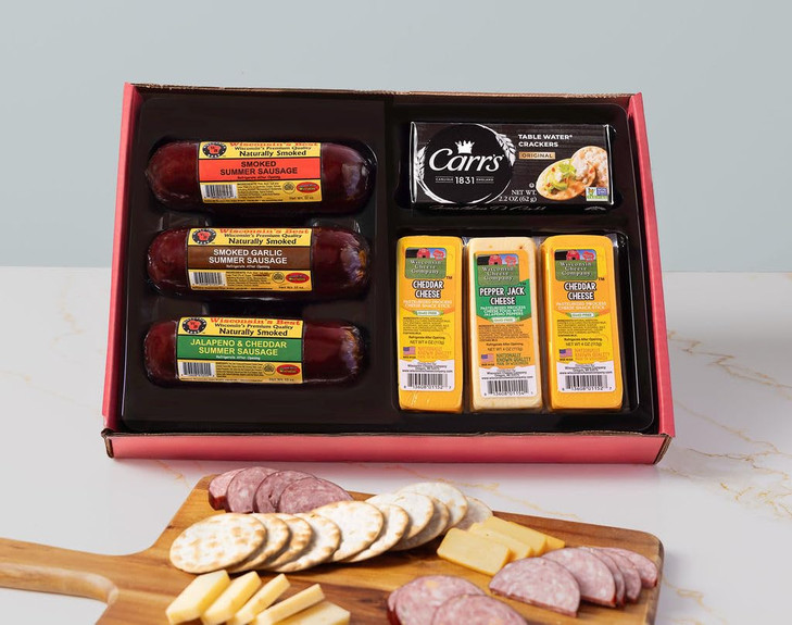 Wisconsin Cheese Company Deluxe Cheese And Summer Sausage Gift Box Made In Wisconsin Charcuterie Board Gift Set For Entertaining And Gifting
