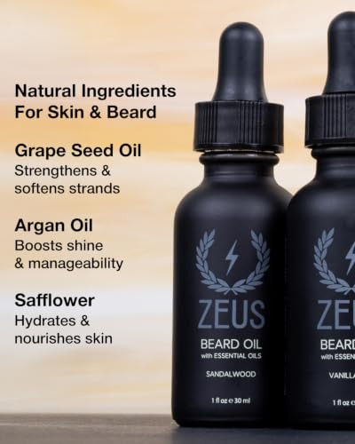 Zeus Natural Beard Oil For Men With Essential Oils Sandalwood