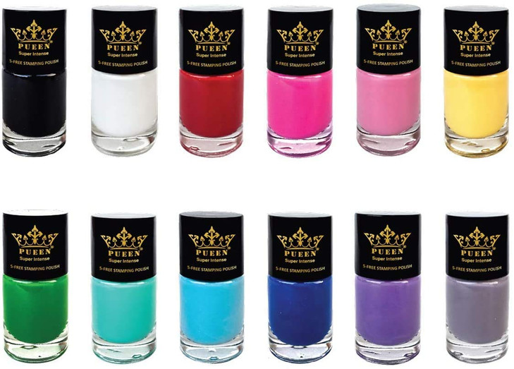 Pueen Super Intense Nail Polish For Nail Stamping Nail Color Lacquer Set Of 12 Colors Bh000934