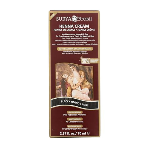 Surya Brasil Henna Cream Black 96 Percent Natural Ingredients Vegan Cruelty Free Eco Friendly Semi Permanent Hair Color Deep Hydration And