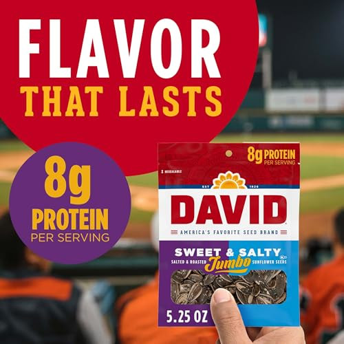 David Jumbo Sunflower Seeds Sweet And Salty Flavor 5.25 Oz. Pack Of 12
