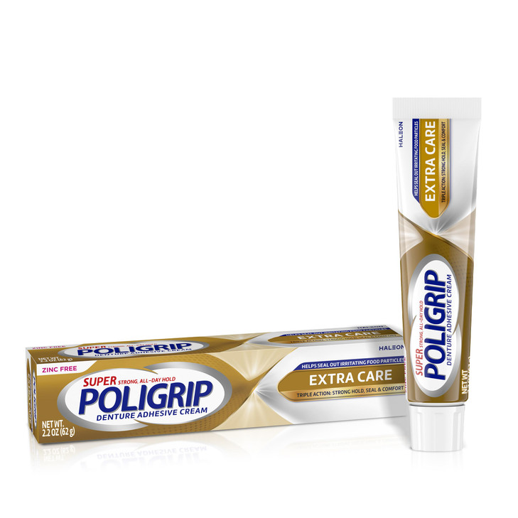 Super Poligrip Extra Care Zinc Free Denture and Partials Adhesive Cream, 2.2 ounce