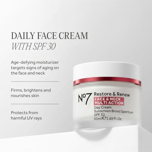 No7 Restore And Renew Multi Action Face And Neck Cream Anti Aging Face Moisturizer With Spf 30 Helps To Firm And Hydrate Crepey Skin