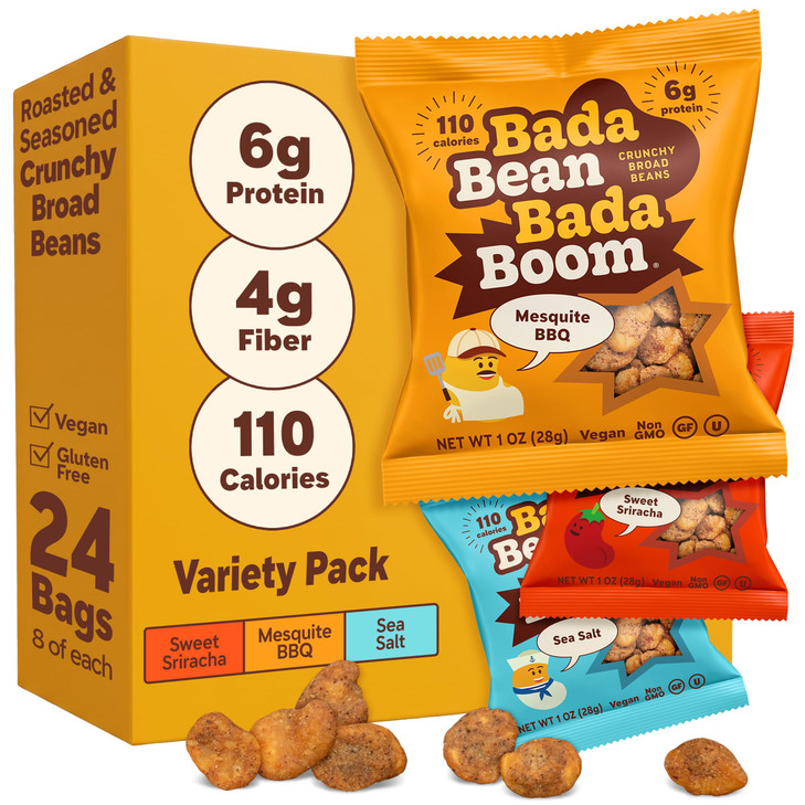 Bada Bean Bada Boom Roasted Fava Bean Vegan Snacks Classic Box 1Oz 24Ct