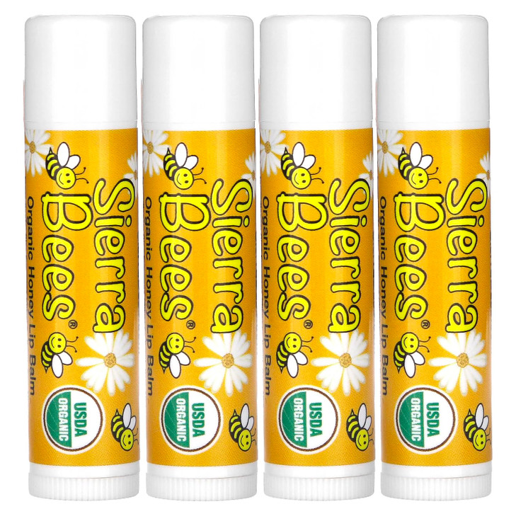 Sierra Bees Organic Lip Balms Honey 4 Pack 0.15 Oz 4.25 G Each