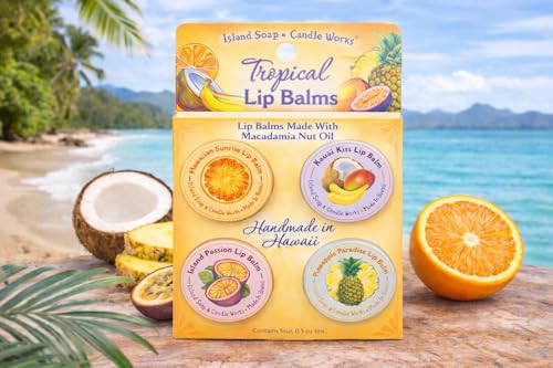 Island Soap And Candle Works Lip Balm Tin Sample Pack 4 Pack Assorted Tropical Flavors .5 Ounce Each Moisturizing Lip Balm In Reusable Tins