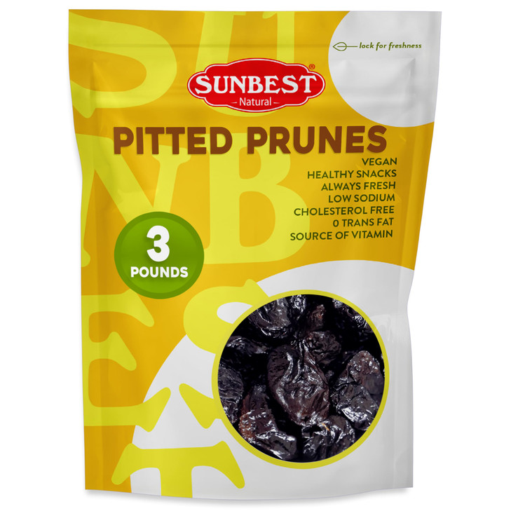Sunbest Natural Dried Pitted Prunes 3 Lbs Unsweetened Jumbo Dried Plums Juicy Healthy Snack Rich In Fiber And Potassium For Digestive Health
