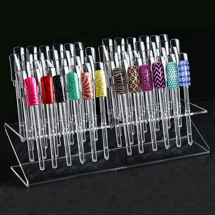 Fingerangel 64 Pcs Uv Gel Nail Art Tips Samples Nail Sticks Acrylic Nail Display Stand Rack Practice Tool Clear