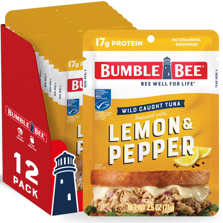 Bumble Bee Lemon And Pepper Seasoned Tuna Pouch 2.5 Oz Pack Of 12