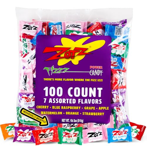 Zotz Fizzy Sour Candy Bulk Retro Italian Hard Candy Individually Wrapped Classic Nostalgic 7 Assorted Flavors Cherry Watermelon Blue